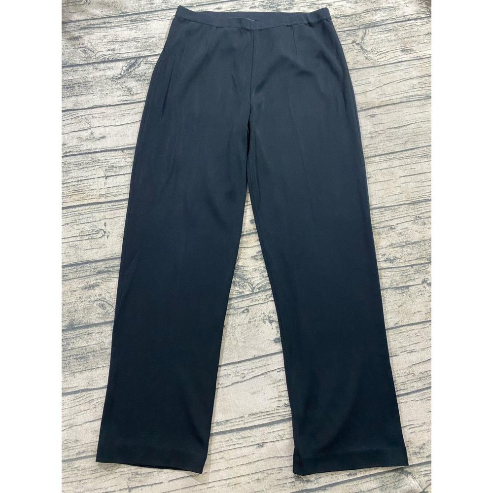 Ming Wang Pants Black Acrylic Size L Pull-On Straight-Leg Stretch Career Classic